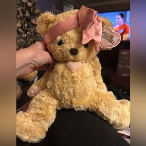 Adorable Pink Satin  Bow Cherished Teddies Plush Bear Vintage With Tag  Heart